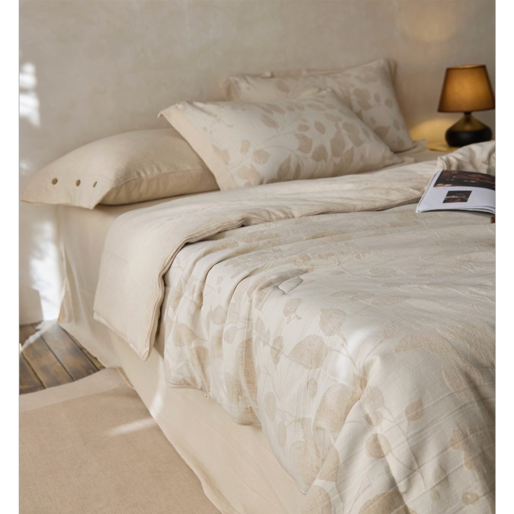 EVONE Linen/Cotton Quilt Set with Pillowcases Queen Boho Quiet Luxury Minimalist